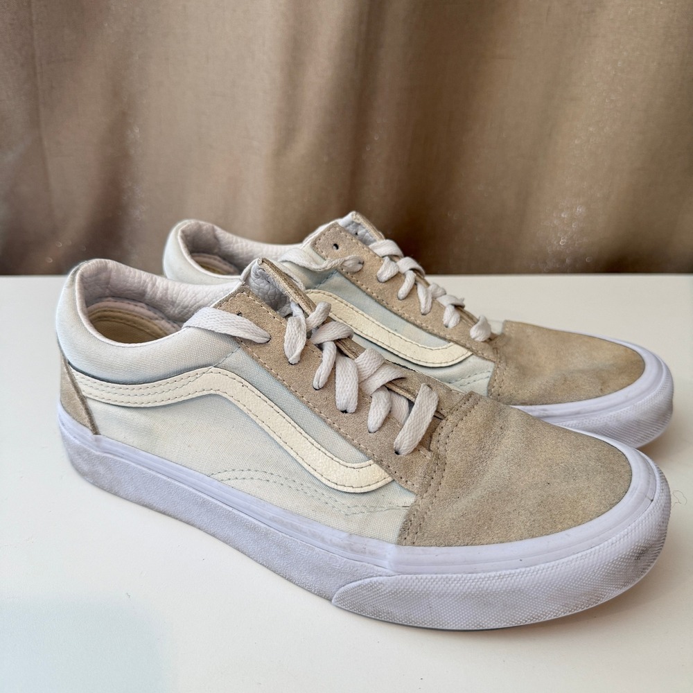 Vans Old Skool Cream Tan Suede Canvas Skate Shoes Mens 6 Womens 7.5 507698